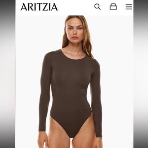 NWT Aritzia Long sleeve Brown Crewneck Bodysuit size Small